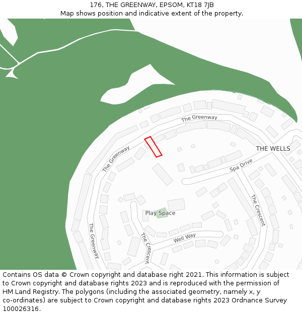 176, THE GREENWAY, EPSOM, KT18 7JB: Location map and indicative extent of plot