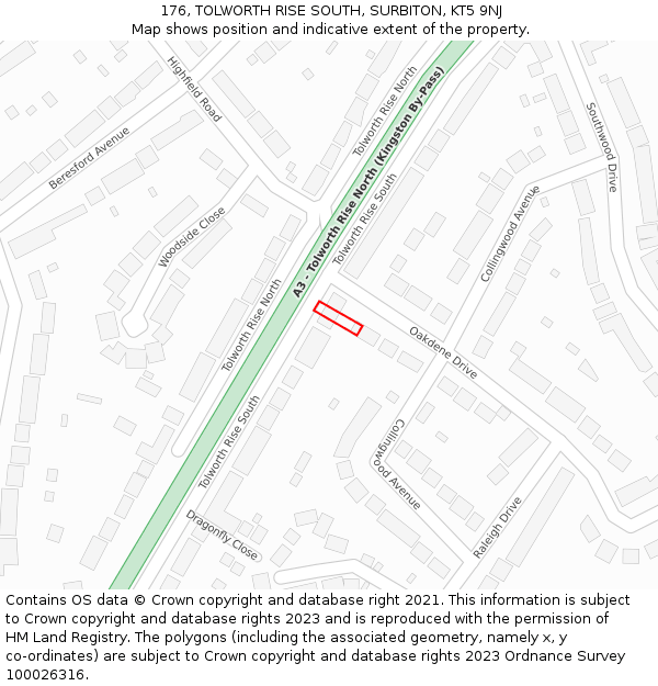 176, TOLWORTH RISE SOUTH, SURBITON, KT5 9NJ: Location map and indicative extent of plot