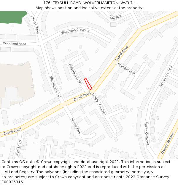 176, TRYSULL ROAD, WOLVERHAMPTON, WV3 7JL: Location map and indicative extent of plot