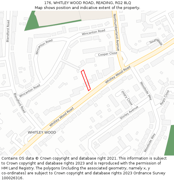 176, WHITLEY WOOD ROAD, READING, RG2 8LQ: Location map and indicative extent of plot