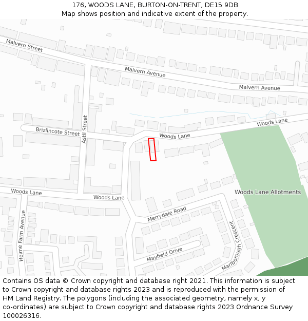 176, WOODS LANE, BURTON-ON-TRENT, DE15 9DB: Location map and indicative extent of plot
