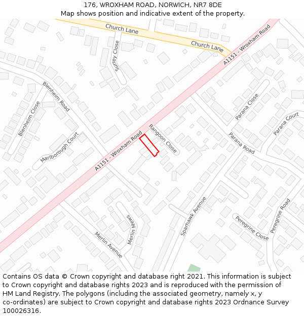 176, WROXHAM ROAD, NORWICH, NR7 8DE: Location map and indicative extent of plot