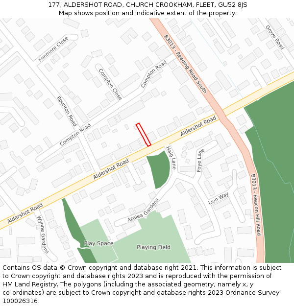 177, ALDERSHOT ROAD, CHURCH CROOKHAM, FLEET, GU52 8JS: Location map and indicative extent of plot