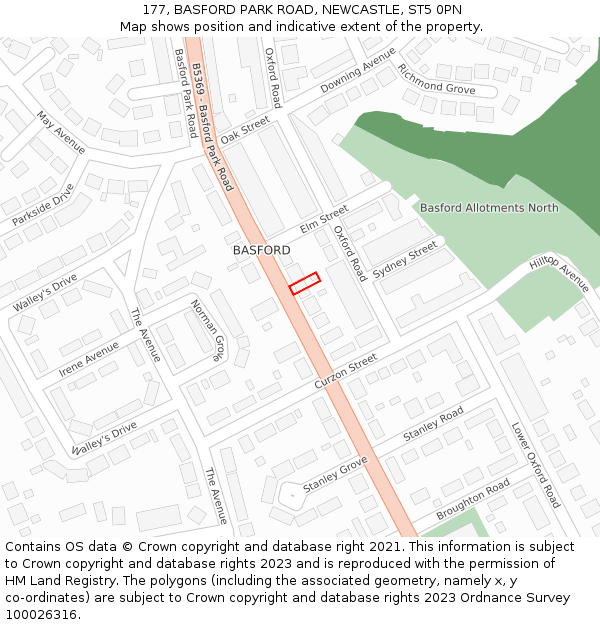 177, BASFORD PARK ROAD, NEWCASTLE, ST5 0PN: Location map and indicative extent of plot