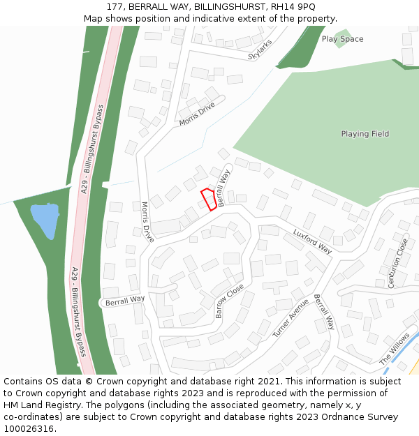 177, BERRALL WAY, BILLINGSHURST, RH14 9PQ: Location map and indicative extent of plot