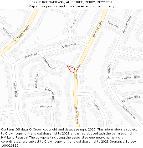 177, BIRCHOVER WAY, ALLESTREE, DERBY, DE22 2RU: Location map and indicative extent of plot