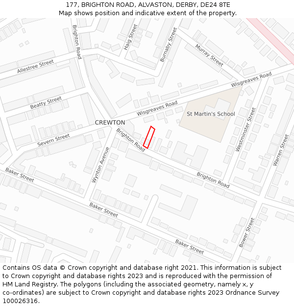 177, BRIGHTON ROAD, ALVASTON, DERBY, DE24 8TE: Location map and indicative extent of plot