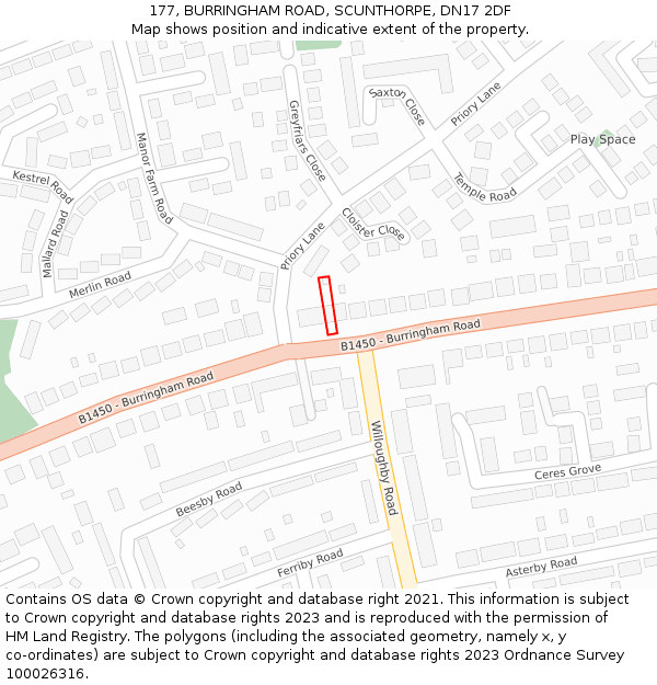 177, BURRINGHAM ROAD, SCUNTHORPE, DN17 2DF: Location map and indicative extent of plot