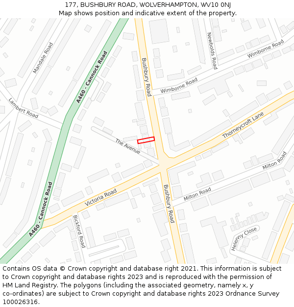 177, BUSHBURY ROAD, WOLVERHAMPTON, WV10 0NJ: Location map and indicative extent of plot