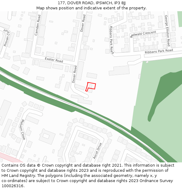 177, DOVER ROAD, IPSWICH, IP3 8JJ: Location map and indicative extent of plot