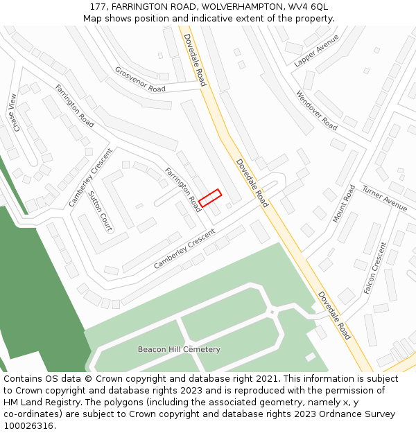 177, FARRINGTON ROAD, WOLVERHAMPTON, WV4 6QL: Location map and indicative extent of plot