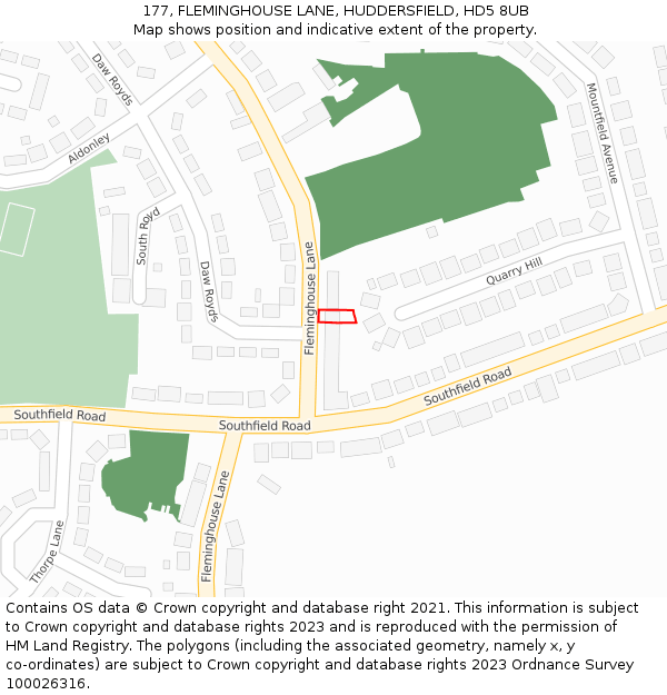 177, FLEMINGHOUSE LANE, HUDDERSFIELD, HD5 8UB: Location map and indicative extent of plot