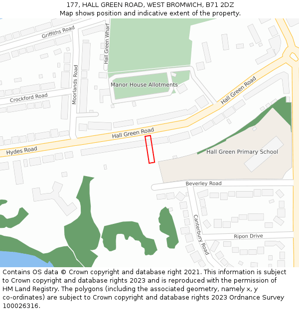 177, HALL GREEN ROAD, WEST BROMWICH, B71 2DZ: Location map and indicative extent of plot
