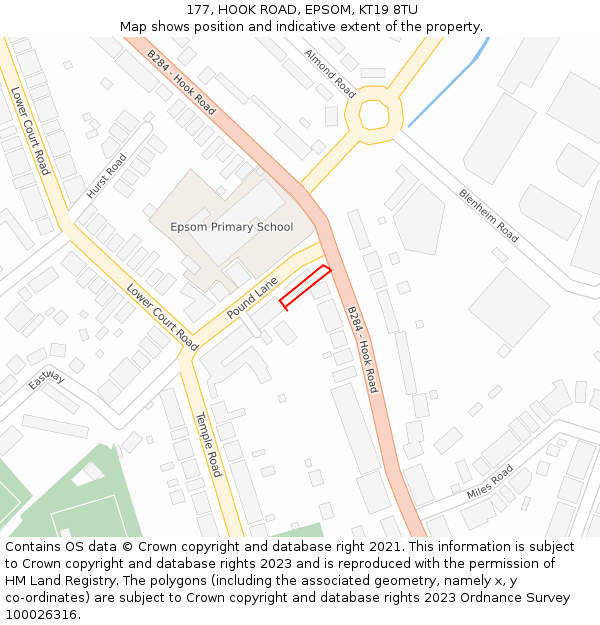 177, HOOK ROAD, EPSOM, KT19 8TU: Location map and indicative extent of plot