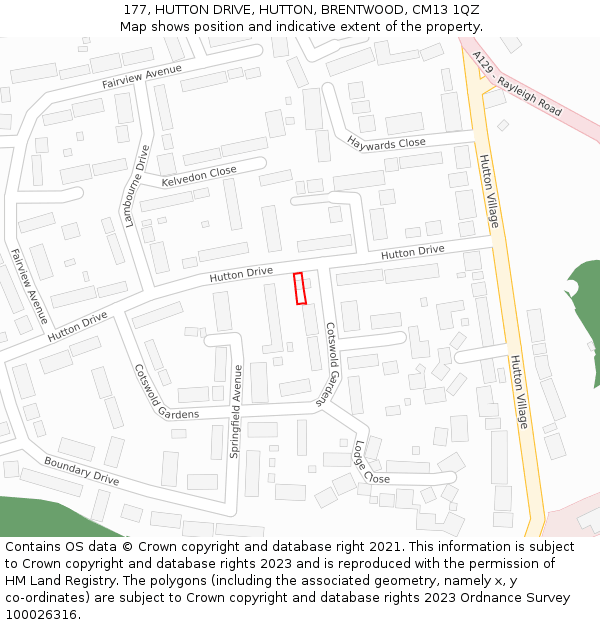 177, HUTTON DRIVE, HUTTON, BRENTWOOD, CM13 1QZ: Location map and indicative extent of plot