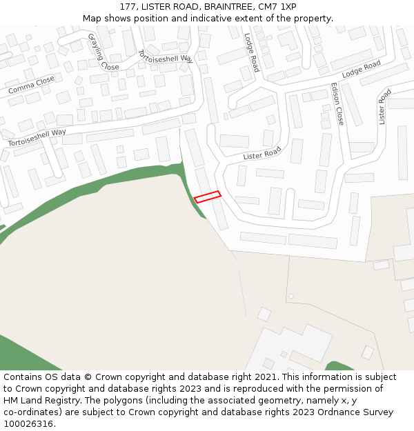 177, LISTER ROAD, BRAINTREE, CM7 1XP: Location map and indicative extent of plot