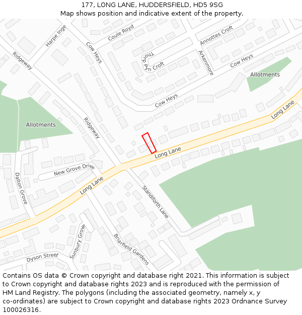 177, LONG LANE, HUDDERSFIELD, HD5 9SG: Location map and indicative extent of plot
