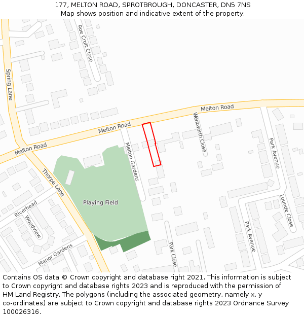 177, MELTON ROAD, SPROTBROUGH, DONCASTER, DN5 7NS: Location map and indicative extent of plot