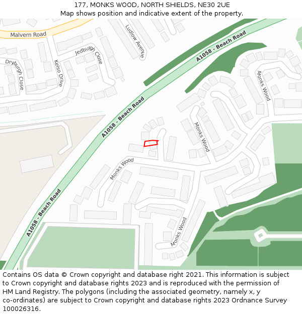 177, MONKS WOOD, NORTH SHIELDS, NE30 2UE: Location map and indicative extent of plot