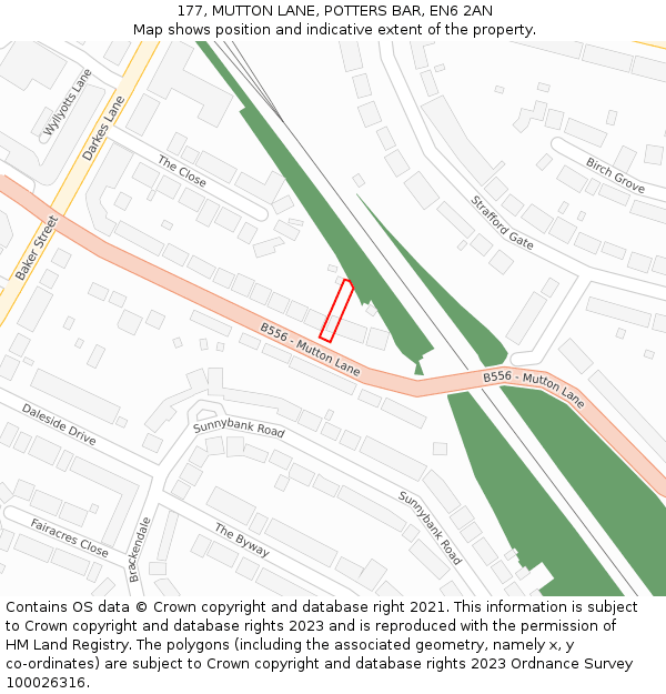 177, MUTTON LANE, POTTERS BAR, EN6 2AN: Location map and indicative extent of plot