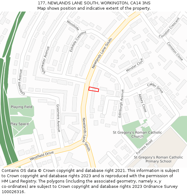 177, NEWLANDS LANE SOUTH, WORKINGTON, CA14 3NS: Location map and indicative extent of plot