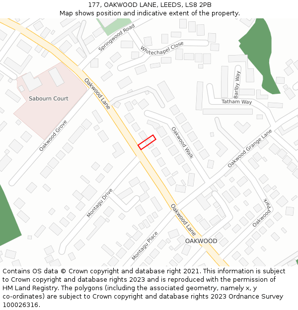 177, OAKWOOD LANE, LEEDS, LS8 2PB: Location map and indicative extent of plot