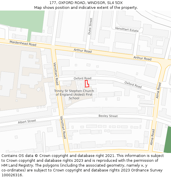 177, OXFORD ROAD, WINDSOR, SL4 5DX: Location map and indicative extent of plot