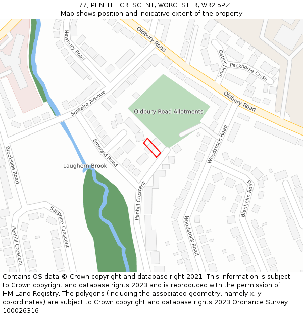 177, PENHILL CRESCENT, WORCESTER, WR2 5PZ: Location map and indicative extent of plot