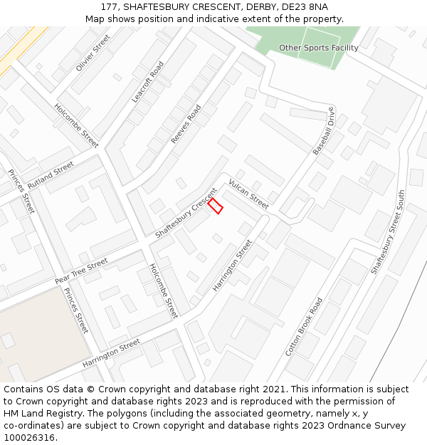 177, SHAFTESBURY CRESCENT, DERBY, DE23 8NA: Location map and indicative extent of plot