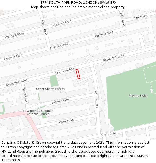 177, SOUTH PARK ROAD, LONDON, SW19 8RX: Location map and indicative extent of plot