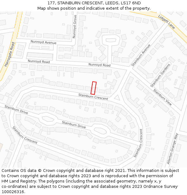 177, STAINBURN CRESCENT, LEEDS, LS17 6ND: Location map and indicative extent of plot