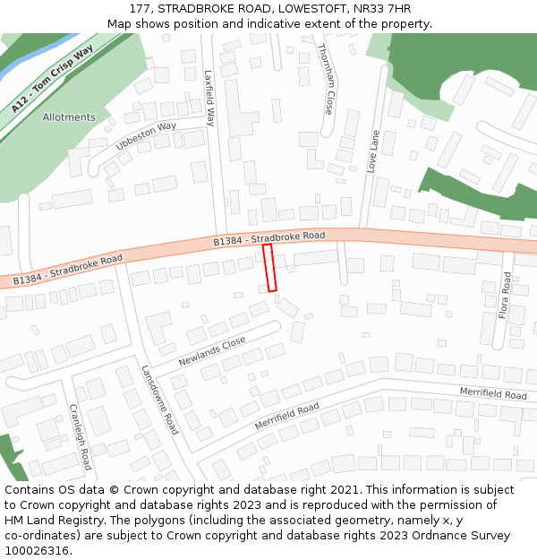 177, STRADBROKE ROAD, LOWESTOFT, NR33 7HR: Location map and indicative extent of plot