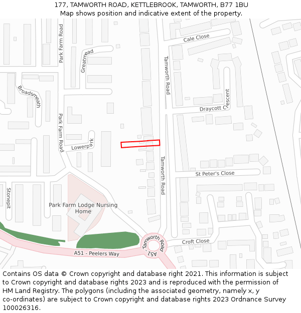 177, TAMWORTH ROAD, KETTLEBROOK, TAMWORTH, B77 1BU: Location map and indicative extent of plot