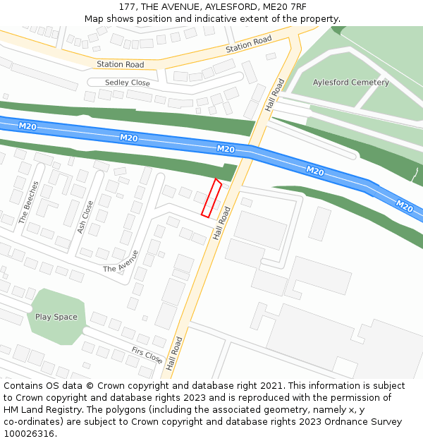 177, THE AVENUE, AYLESFORD, ME20 7RF: Location map and indicative extent of plot