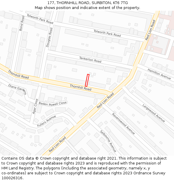 177, THORNHILL ROAD, SURBITON, KT6 7TG: Location map and indicative extent of plot