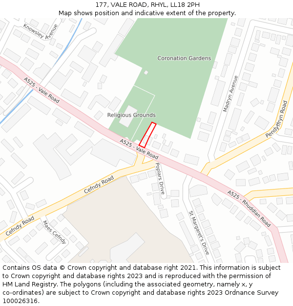 177, VALE ROAD, RHYL, LL18 2PH: Location map and indicative extent of plot