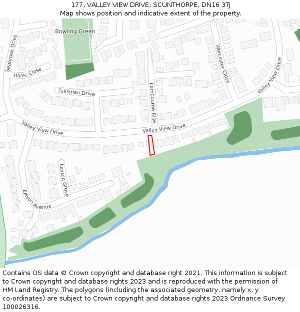 177, VALLEY VIEW DRIVE, SCUNTHORPE, DN16 3TJ: Location map and indicative extent of plot