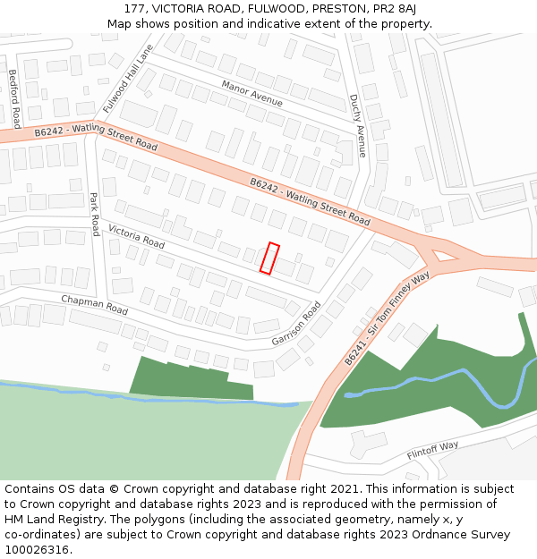 177, VICTORIA ROAD, FULWOOD, PRESTON, PR2 8AJ: Location map and indicative extent of plot