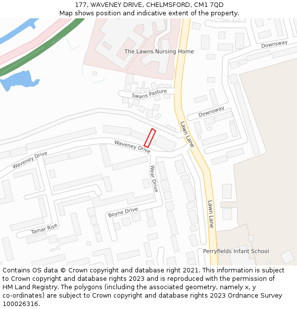 177, WAVENEY DRIVE, CHELMSFORD, CM1 7QD: Location map and indicative extent of plot