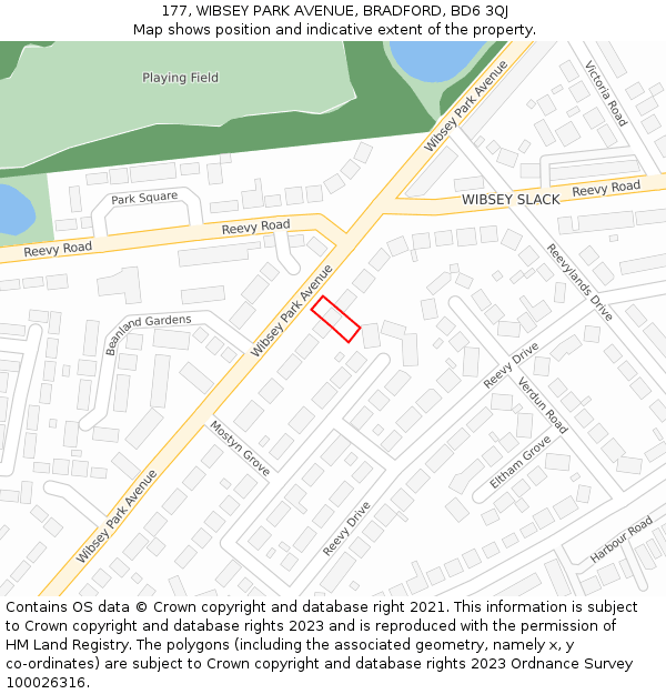 177, WIBSEY PARK AVENUE, BRADFORD, BD6 3QJ: Location map and indicative extent of plot