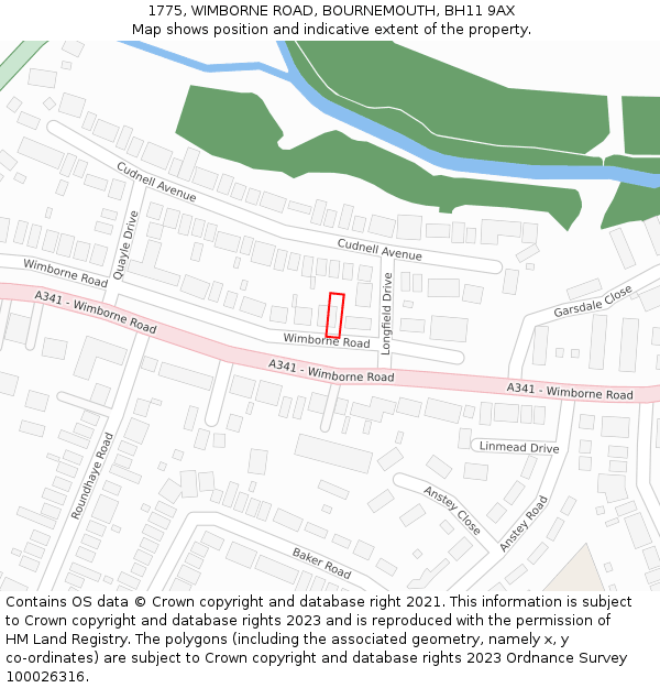 1775, WIMBORNE ROAD, BOURNEMOUTH, BH11 9AX: Location map and indicative extent of plot