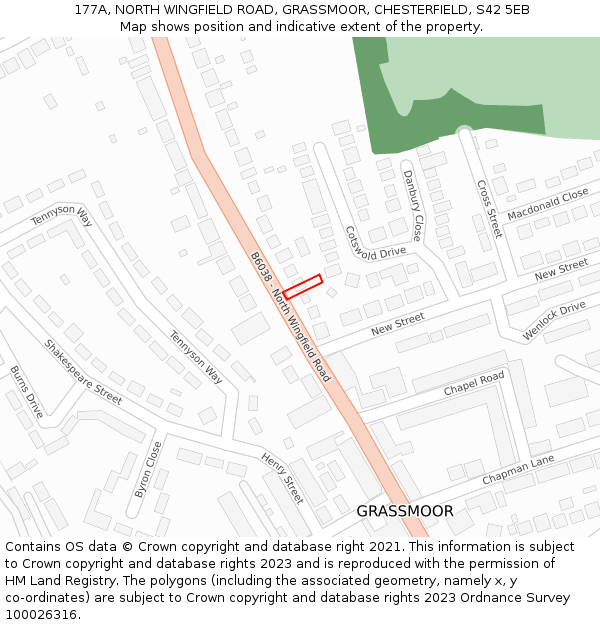 177A, NORTH WINGFIELD ROAD, GRASSMOOR, CHESTERFIELD, S42 5EB: Location map and indicative extent of plot