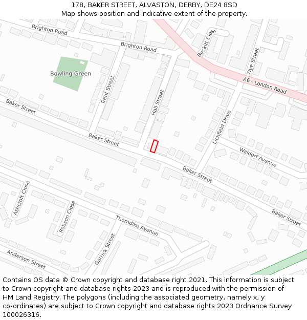 178, BAKER STREET, ALVASTON, DERBY, DE24 8SD: Location map and indicative extent of plot
