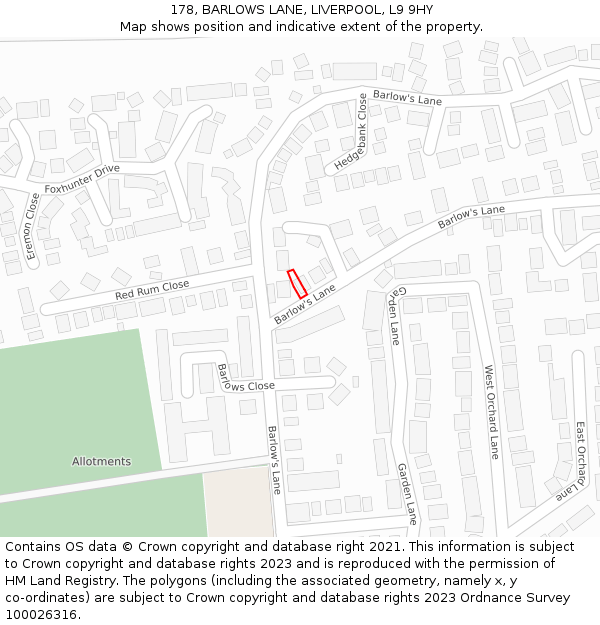 178, BARLOWS LANE, LIVERPOOL, L9 9HY: Location map and indicative extent of plot
