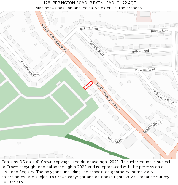 178, BEBINGTON ROAD, BIRKENHEAD, CH42 4QE: Location map and indicative extent of plot