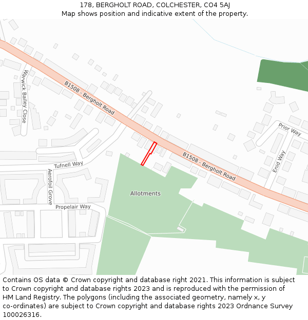 178, BERGHOLT ROAD, COLCHESTER, CO4 5AJ: Location map and indicative extent of plot