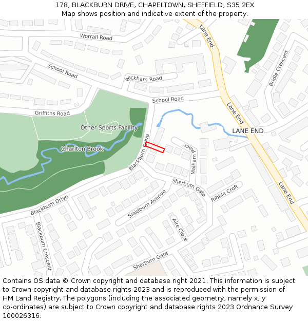 178, BLACKBURN DRIVE, CHAPELTOWN, SHEFFIELD, S35 2EX: Location map and indicative extent of plot