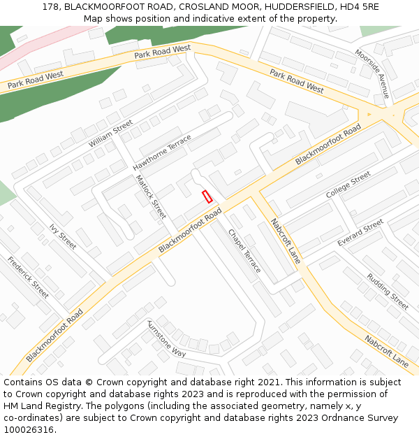 178, BLACKMOORFOOT ROAD, CROSLAND MOOR, HUDDERSFIELD, HD4 5RE: Location map and indicative extent of plot