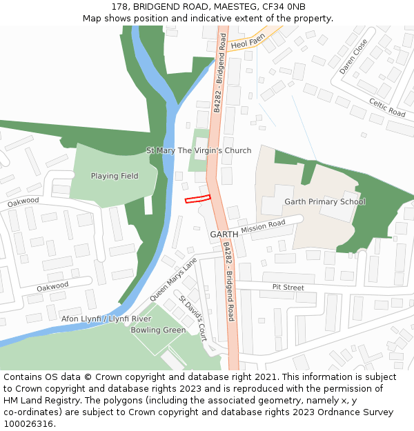 178, BRIDGEND ROAD, MAESTEG, CF34 0NB: Location map and indicative extent of plot