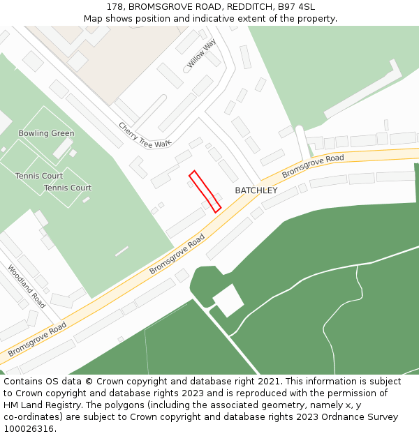 178, BROMSGROVE ROAD, REDDITCH, B97 4SL: Location map and indicative extent of plot
